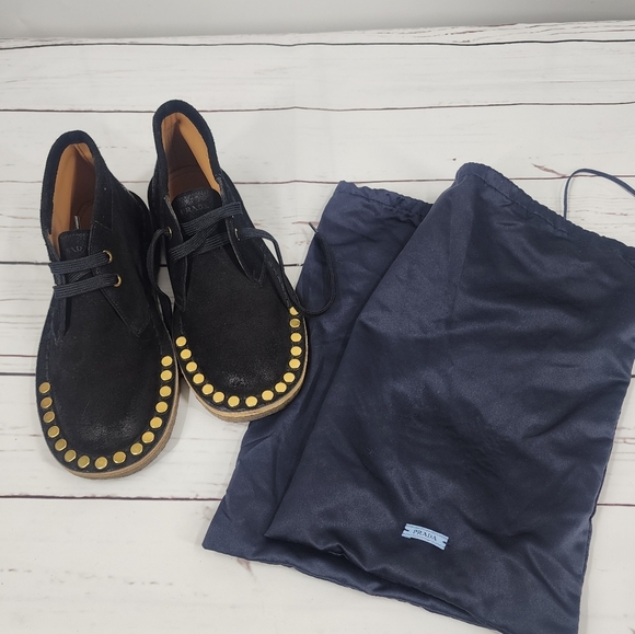 Prada Studded Lace-Up Desert Chukka Boots in Black Nubuck 35 5 - Picture 6 of 9